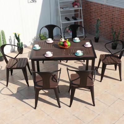 China Wood Eco - Friendly Outdoor Plastic Cafe Furniture Brown Aluminum Table And Chairs For Hotel for sale