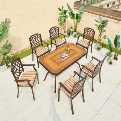 China Wooden Leisure Eco-friendly Style Like BBQ 6 Chair And 1 Table Ding Set Cast Aluminum Outdoor BBQ Grill Furniture for sale