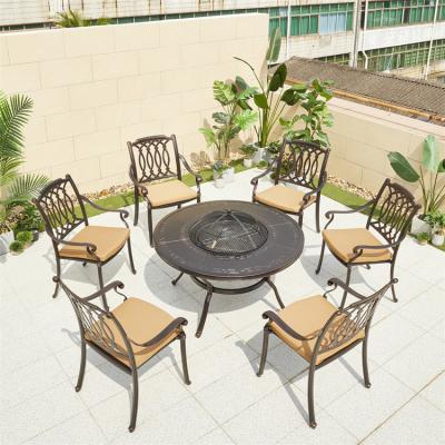 China Eco-friendly new design outdoor balcony backyard cast aluminum dining round table and set BBQ chair for sale