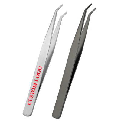 China Low MOQ Private Label Lashes Applicator Silver Stainless Steel Cheap Eyelash Tweezers Stainless Steel Makeup Tools for sale