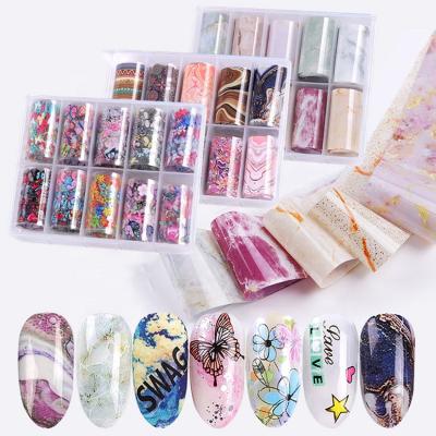 China Nail Art Decoration Butterfly Sky Foil Colorful Nail Stickers Set Sky Transfer Paper For Art Decoration for sale