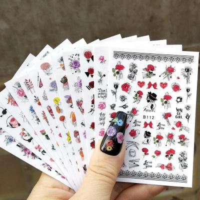 China 2022 New Nail Art Decoration Valentine's Day Nail Sticker For Nail Art Decoration Adhesive Flower DIY Pink Nail Decals for sale