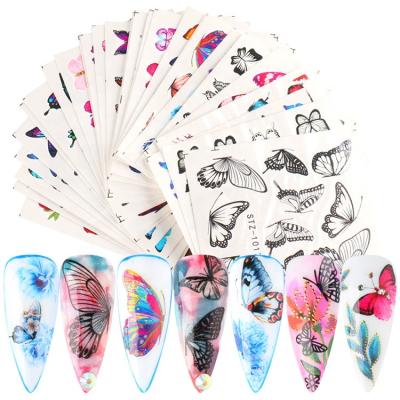 China Nail Art Decoration Mix 30 Sheets/Set Butterfly Water Transfer Nail Stickers For Colorful Nail Art Decoration Nail Decals for sale