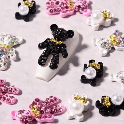 China Cute Nail Art Wholesale 3D Alloy Bear Jewelry Nail Art Accessories Studded Small Diamonds Bear Ornament for sale