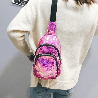 China Water Proof Fashion Rainbow Glitter Pussy Bag Chest Pouch Shoulder Lady Bags Waist Bag Sequined for sale