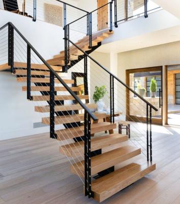 China Stringer Modern Led Wooden Stairs simple modern Stringer Staircase mono with glass balustrade for sale