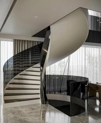 China Modern European Gray Carbon Steel Arched Staircase ECT Spiral Staircase Curved Stairs for sale