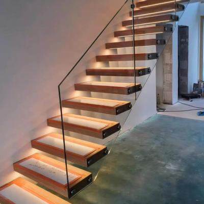 China Modern ECT 2023 New Design Timber Fencing LED Floating Staircase for sale