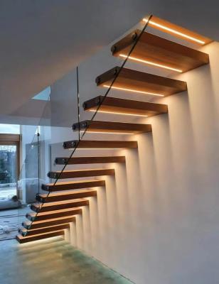 China Modern Wood Tread Staircase Modern Building Code 2023 ECT Floating Stairs for sale