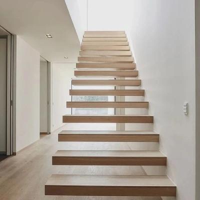 China ECT Modern Contemporary Floating Staircase with Wood Tread Stringer Straight Stairs Invisible for sale