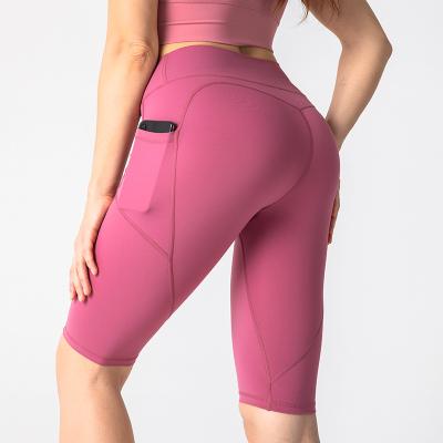 China High Waist Breathable GYM Women Short Leggings Cropped Stack Leggings Tight Fit Lift Up Yoga Pants With Pocket for sale