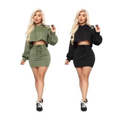 China fashionable Anti-wrinkle two-piece skirt set long sleeve women party clothing hoodie sweatsuit skirt set 2021 for sale