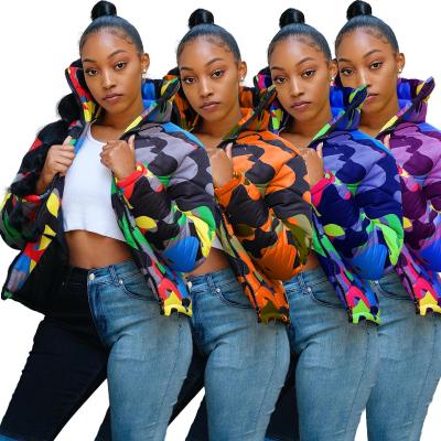 China 2021 Breathable Fashionable Winter Camouflage Printing Short Fashion Clothes Latest Design Women Down Coat Ladies Jackets Blazers for sale