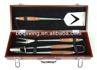 China Easily Cleaned Deluxe Rosewood Handle BBQ Tools Set with Wooden Case for sale