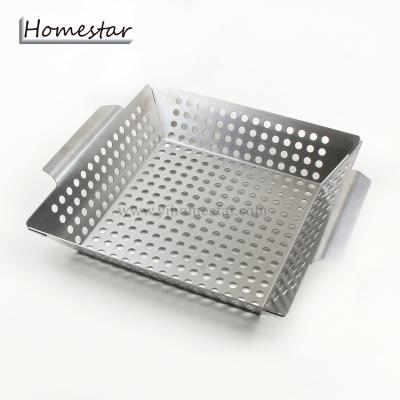 China Easily Cleaned Heavy Duty Square Stainless Steel Vegetable Grill Basket for sale