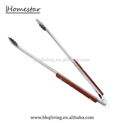 China Easily Cleaned 22 Inch Stainless Steel Wooden Handle BBQ Extra Long Locking Tongs for sale