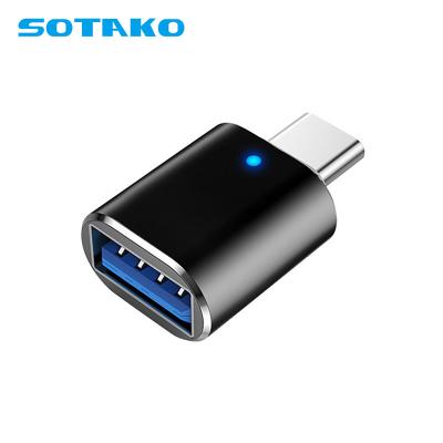 China Mobile Phone Types SOTAKO USB Type C Male to USB3.0 A Female Adapter With LED light for sale