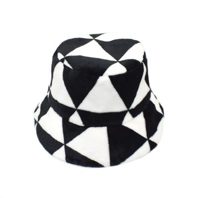 China Fashion\Comfortable Extra Fluffy\Goods 2022 Wholesale Two Tone Custom Logo Warmth Thick Double Winter Floral Faux Fur Quick Bucket Hats For Women Men for sale