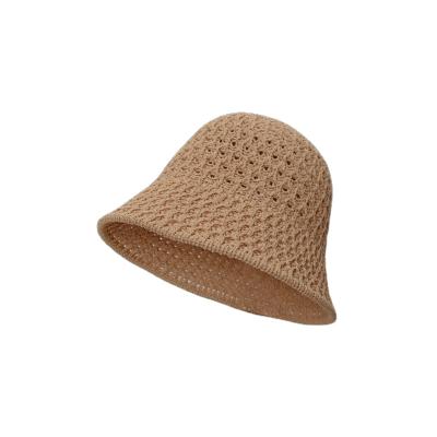 China Fashion Solid Color Women Winter Hat Hand Crochet Wool Comfortable Cavity Knit Formal Bucket Hat White Plain Hat for sale