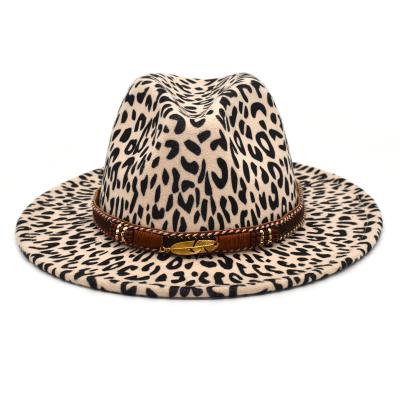 China 2022 Summer Casual Fashion Women's Oversized Unisex High Quality Wool Big Wide Brim Round Leopard Jazz Felt Fedora Hats for sale