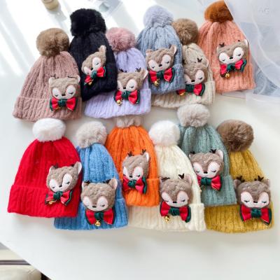 China 2021 3D Fur Cashmere Wool Winter Fashion COMMON Cute Christmas Child Toy Multi Colors Pom Pom Knitted Beanie Hat for sale