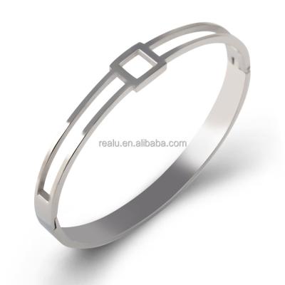 China Real U CLASSIC jewelry ladies hand bracelet design with stainless steel diamonds laser cutout bangle bracelet for sale