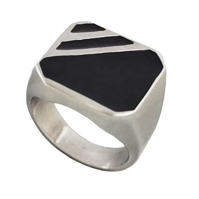 China 2022 Real U Jewelry CLASSIC Jewelry Fashion Square Custom Ring For Men Wholesale Rectangle Geometric Men's Pinky Ring With Black Resin for sale