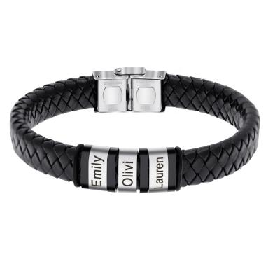 China Real U CLASSIC Custom Jewelry Personalized Men's Braided Leather Bracelet Adjustable Custom Beads With Last Names for sale