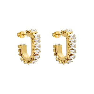 China 2022 Trendy U Fashion 18K Real Gold Plated Stainless Steel Zircon Jewelry Stud Earrings For Women Tennis Jewelry Accessories For Teens for sale