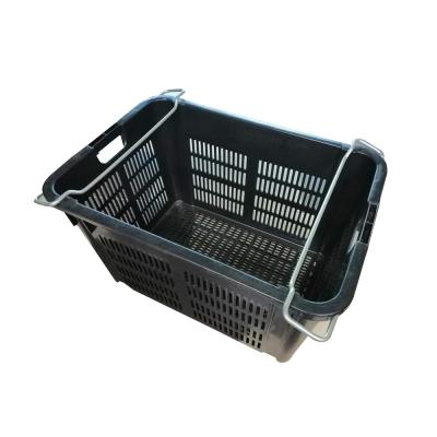 China 100% Recyclable Vented Mesh Large And Stackable Stackable Fruits Harvest Plastic Crate With Handle for sale