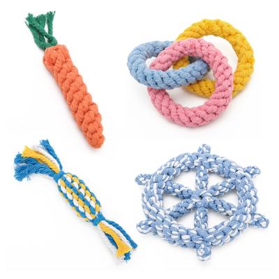 China Dog Viable Large Interactive Bite Resistant Cotton Rope Toy Tooth Cleaning Circle Molar Knot Stick Rudder Chew Resistance Dog Toy for sale