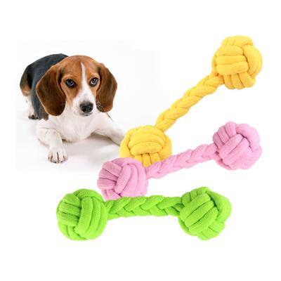 China New Viable Candy Colored Pet Cotton Rope Dumbbell Small and Medium Dog Woven Dumbbell Ball for sale