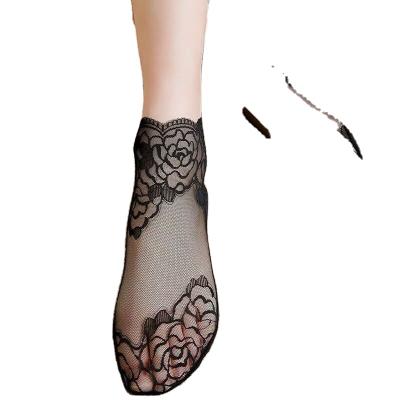 China Breathable Breathable Roses Design To Lace Up Boat Socks For Women for sale