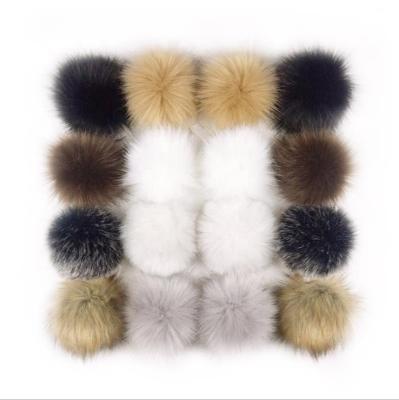 China Trendy in the Stream Faux Plush Raccoon Fur Snap Pom Pom Ball for Hats for sale