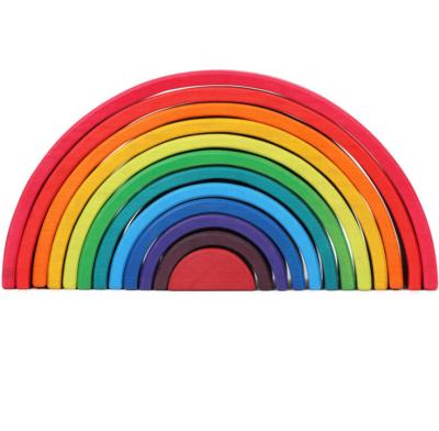 China Eco-friendly Wooden Rainbow Building Block 12-Colors Arch Bridge Semicircle Building Toy for sale