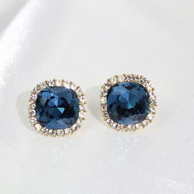 China 2022 New Vintage Blue Zircon London Topaz Ladies Stud Earrings Wholesale Square Cushion Gemstone, Ladies Birthday Wedding Party Gift for sale