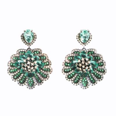 China Women Gemstone Jewelry Earrings New Vintage Design Custom Earrings Latest Party Engagement Zircon Peacock Green Earrings for sale