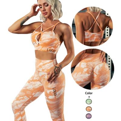 China Breathable Woman Fitness Clothes Yoga Gym Fitness Sets Yoga Tie Dye Seamless Yoga Set of 2 Piece Butt Lift Leggings for sale