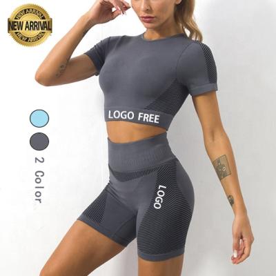 China Breathable Gym Fitness Sets Biker Short Crop Top Full Length Sleeve Yoga Seamless Set for sale