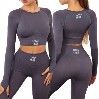 China New Breathable Gym Activewear Seamless Yoga Sets Fitness Women Long Sleeve Leggings Set for sale