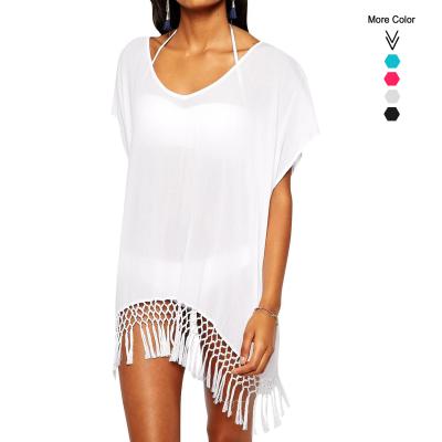 China 2020 Custom Breathable Beach Wear Tunic Dress Cover Up Tassels Women's Chiffon for sale