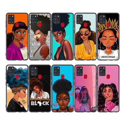 China Painting Shockproof Black Girls Cartoon Soft Cell Phone Case For Samsung Galaxy A21S for sale