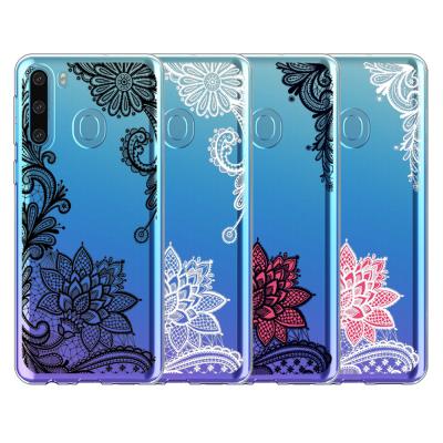 China Easy to Install Classic Red Pink Lace Design TPU Cell Phone Clear Case for Samsung Galaxy A10 A30 A50 for sale