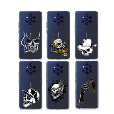 China 100% Eco-friendly Phone Case Halloween Skeleton Faces Design Clear TPU Cell Phone Case For Nokia 1plus 7.2 6.2 for sale