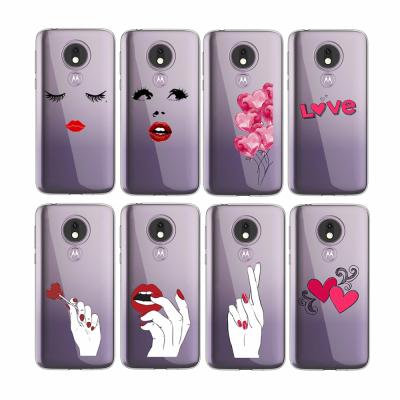 China Light Love Heart Lips Pattern Clear Soft TPU Cell Phone Case For MOTO G7 Power for sale