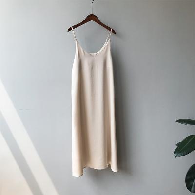 China 2021 Boho Elegant Casual Dress Women Sleeveless Strap Vintage Satin Summer Breathable V-Neckline Long Dresses for sale