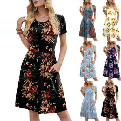 China Breathable Women 2021 Casual Flowy Pleated Dresses Loose T Shirt Summer Blouse With Pockets for sale