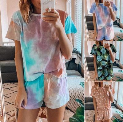 China Breathable 2021 Women Print Short Sleeve Tops And Shorts 2 Piece Pajamas Sets Nightgowns For Summer for sale