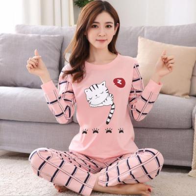 China New Breathable Cute Women's Long Pajamas Tops Set Night Suit Sleepwear Set Women Spring Home Wear Cartoon 2021 for sale