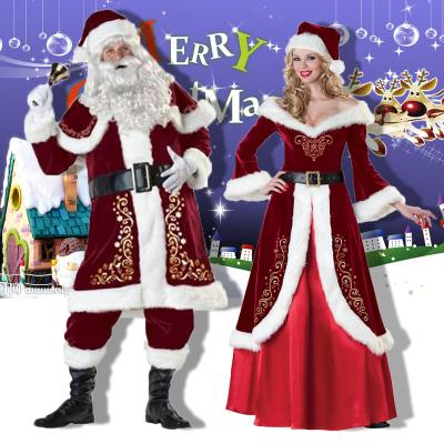 China Christmas 2021 Anti-UV Costume Santa Full Set For Adults Christmas Clothes Cosplay Costume Deluxe Suit With White Beard for sale